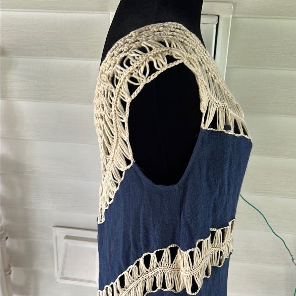 NWT Umgee Navy and Cream Fringe Top E - Picture 4 of 6